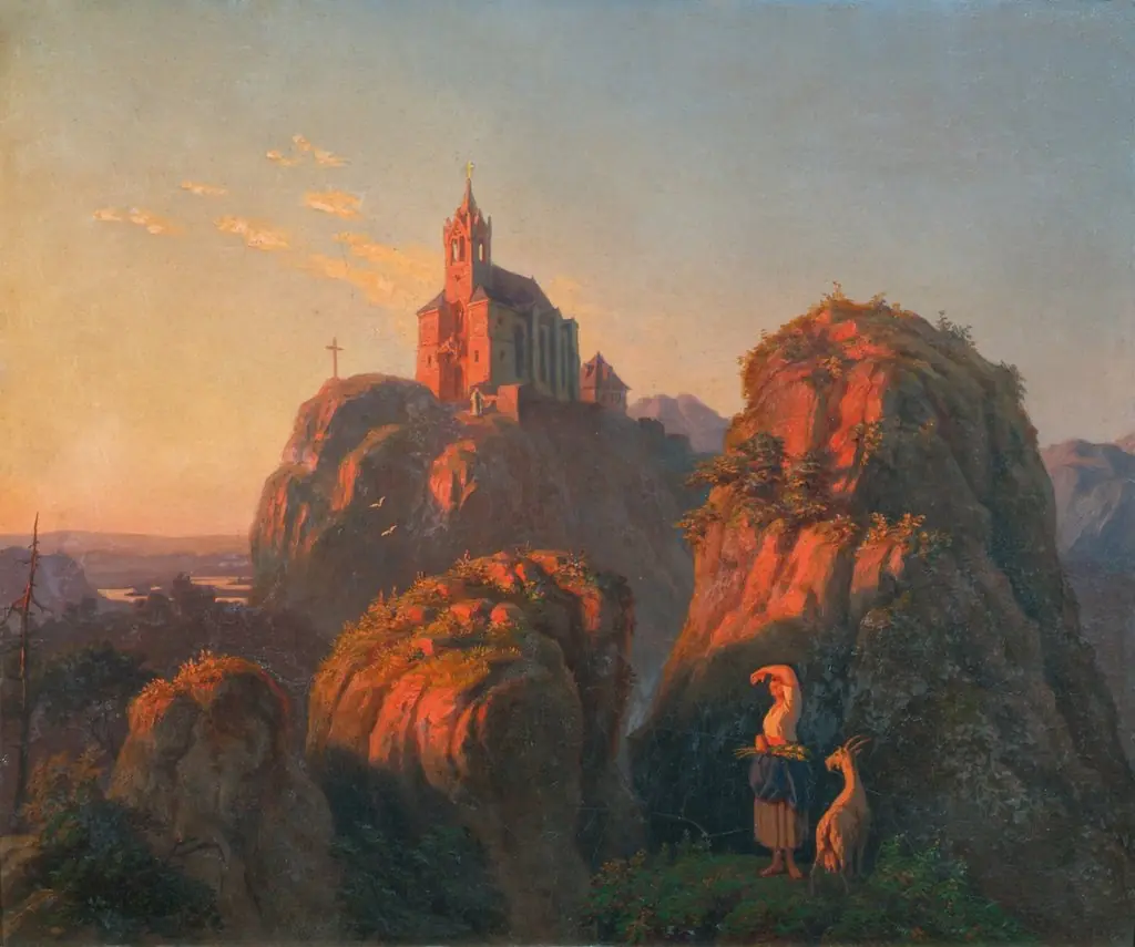 Landschaft mit Kirche am Abend, by Emil Ludwig Löhr, unspecified, 1845