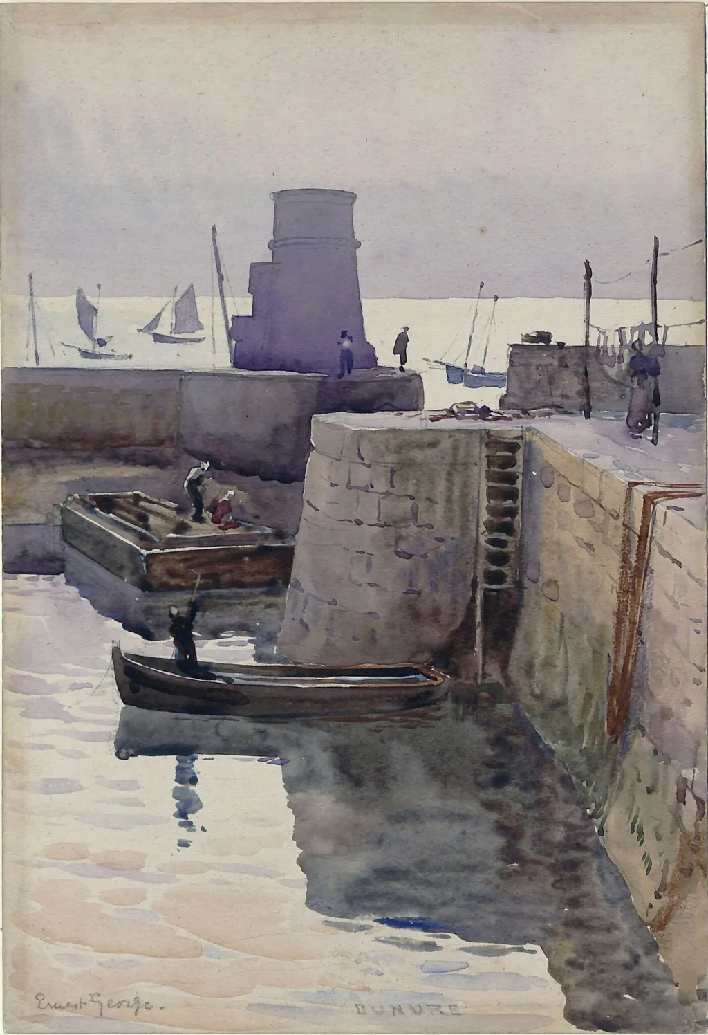 Dunure Harbour, by Ernest George, watercolor, 1860