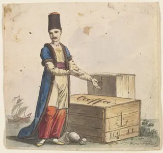 Figure of a Merchant with a crate marked caffee