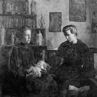 Figurgruppe. To kvinder og et barn