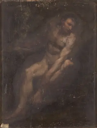 Figurstudie av sittande man