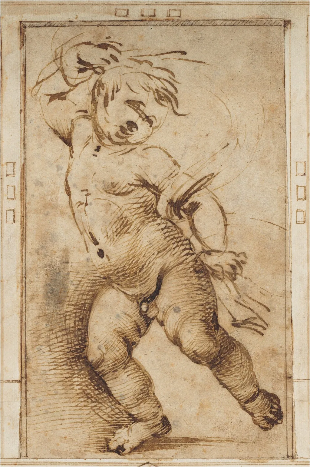 Dancing Putto Holding a Drapery, by Filippino Lippi, ink, 1495