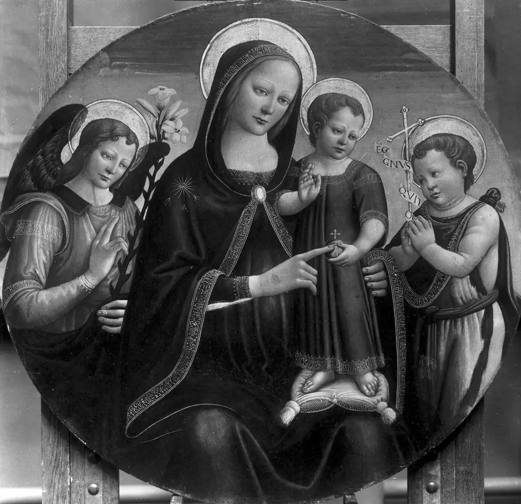 Mary with the Child, flanked by the Angel of the Annunciation and the Young Saint John, by Filippino Lippi