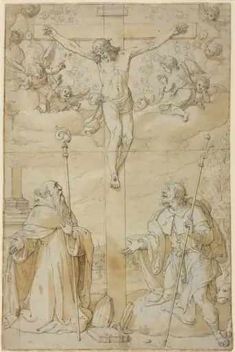 The Crucifixion with Saints Roch and Augustine, by Filippo Bellini