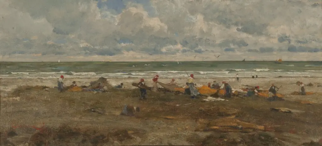 Fishermen on the beach, by Filippo Carcano