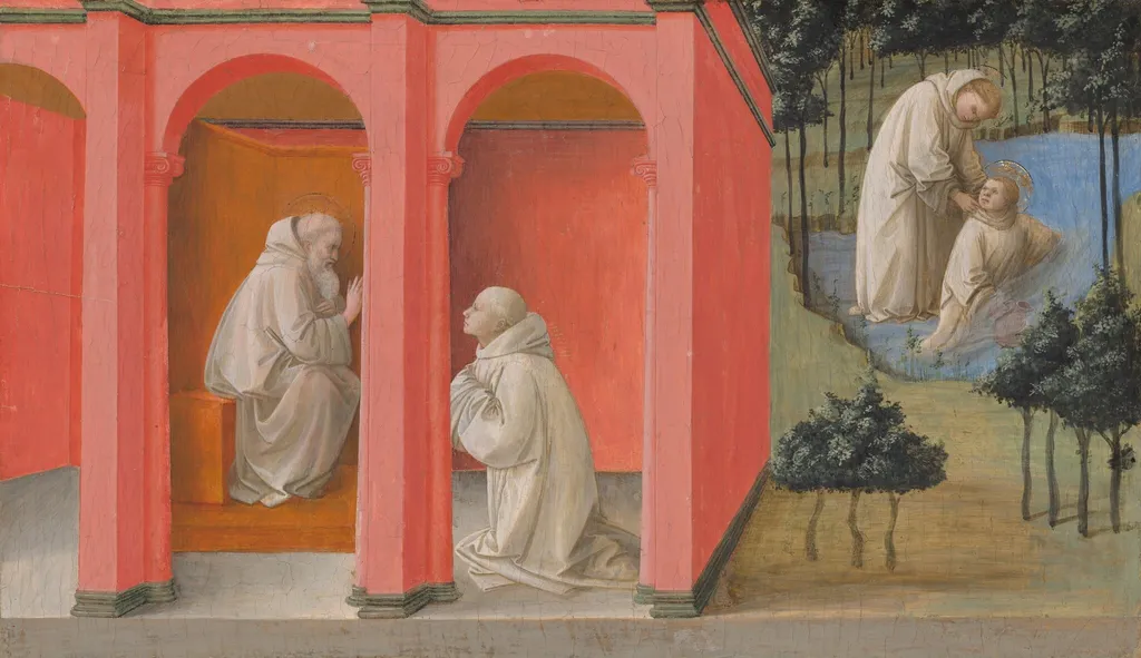 Saint Benedict Orders Saint Maurus to the Rescue of Saint Placidus, by Filippo, Fra Lippi, tempera, 1448