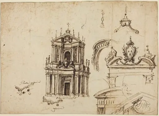 Studies for the Façade of Santa Cristina [recto], by Filippo Juvarra