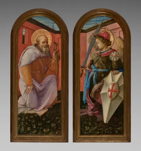 Pair of Panels from a Triptych: The Archangel Michael and St. Anthony Abbot, by Filippo Lippi