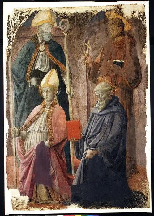 Saints Augustine and Francis, a Bishop Saint, and Saint Benedict