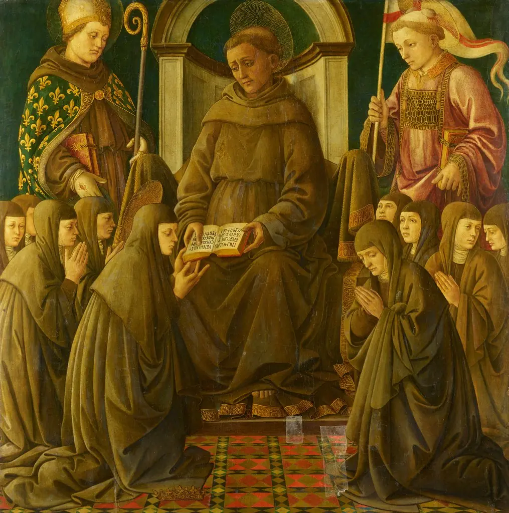 The enthroned St. Francis presents the rule of the order to St. Clare, by Filippo Lippi