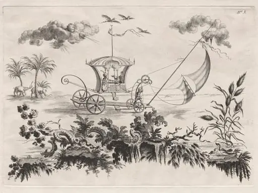 The Carriages used on the Moon and which move by sails, by Filippo Morghen