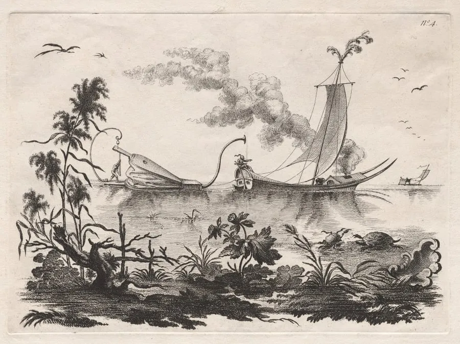 The Manner of sailing by the power of Bellows practiced on that Planet, by Filippo Morghen, 1769
