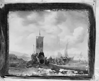 Fishermen on the Beach with their Boats and Catch