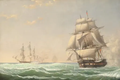 The United States Frigate "President" Engaging the British Squadron, 1815, by Fitz Henry Lane