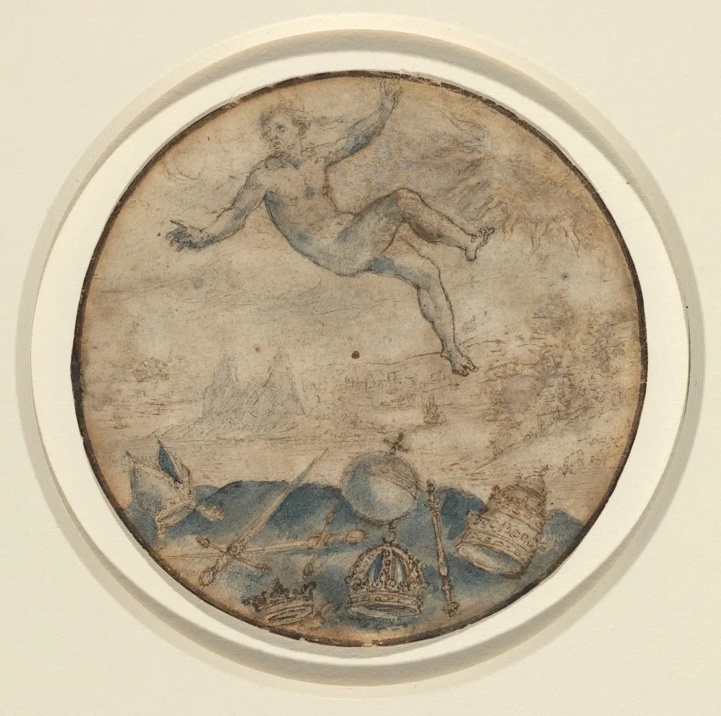 Man Falling from the Sky, by Flemish 17th century, ink, 1650