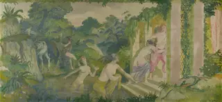 Fliehende Frauen und Entführer mit Pferd, by Karl Walser