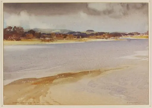 Fishbourne and the Downs from Dell Quay, by Flint