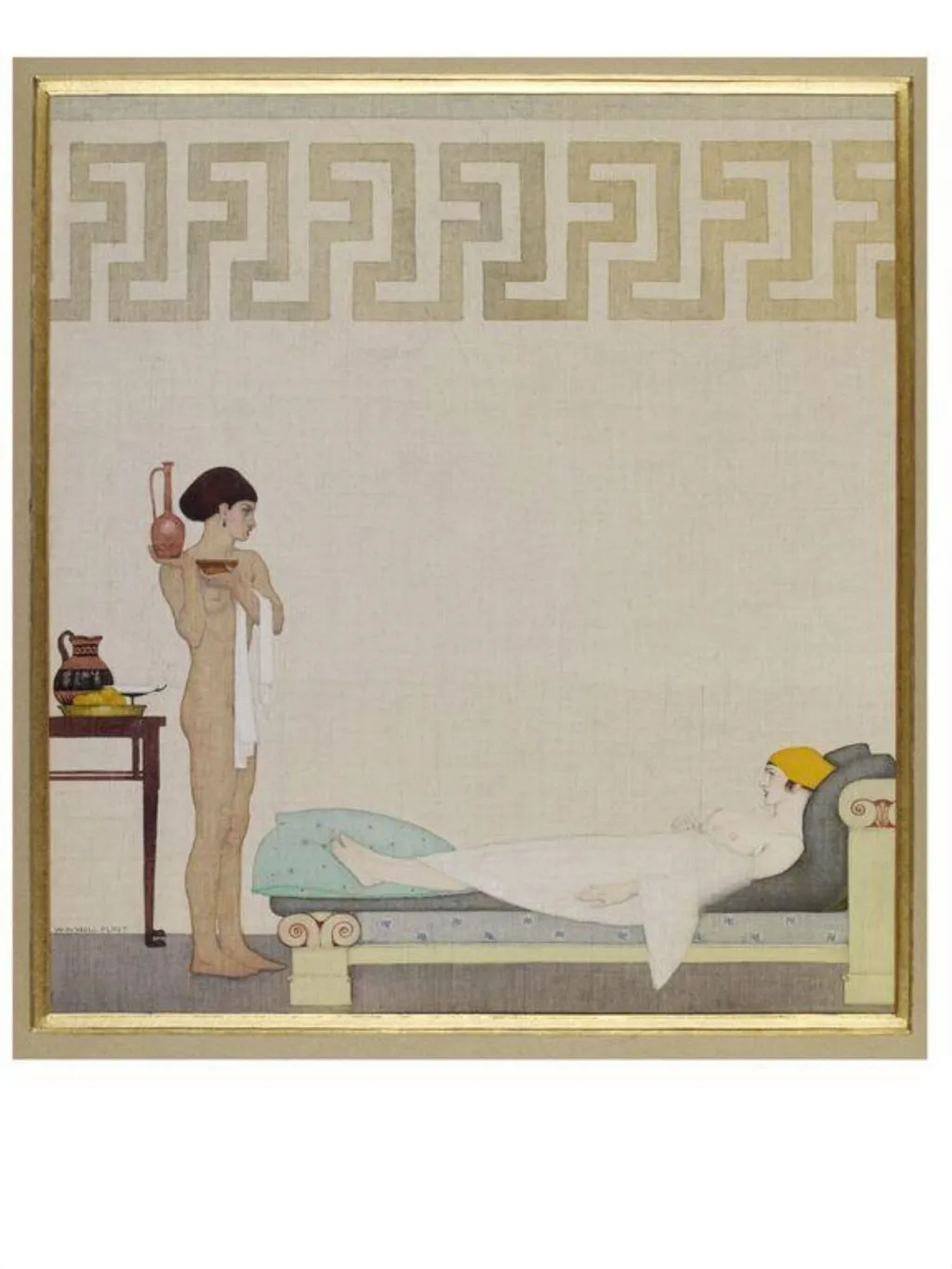 Phryne and the Slave, by Flint, watercolor, 1910
