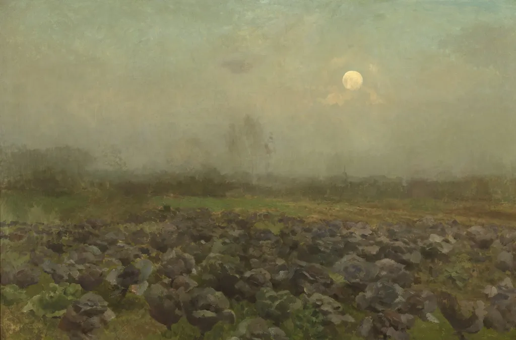 Cabbage Field by Moonlight, by Florent Nicolas Crabeels, oil, 1872