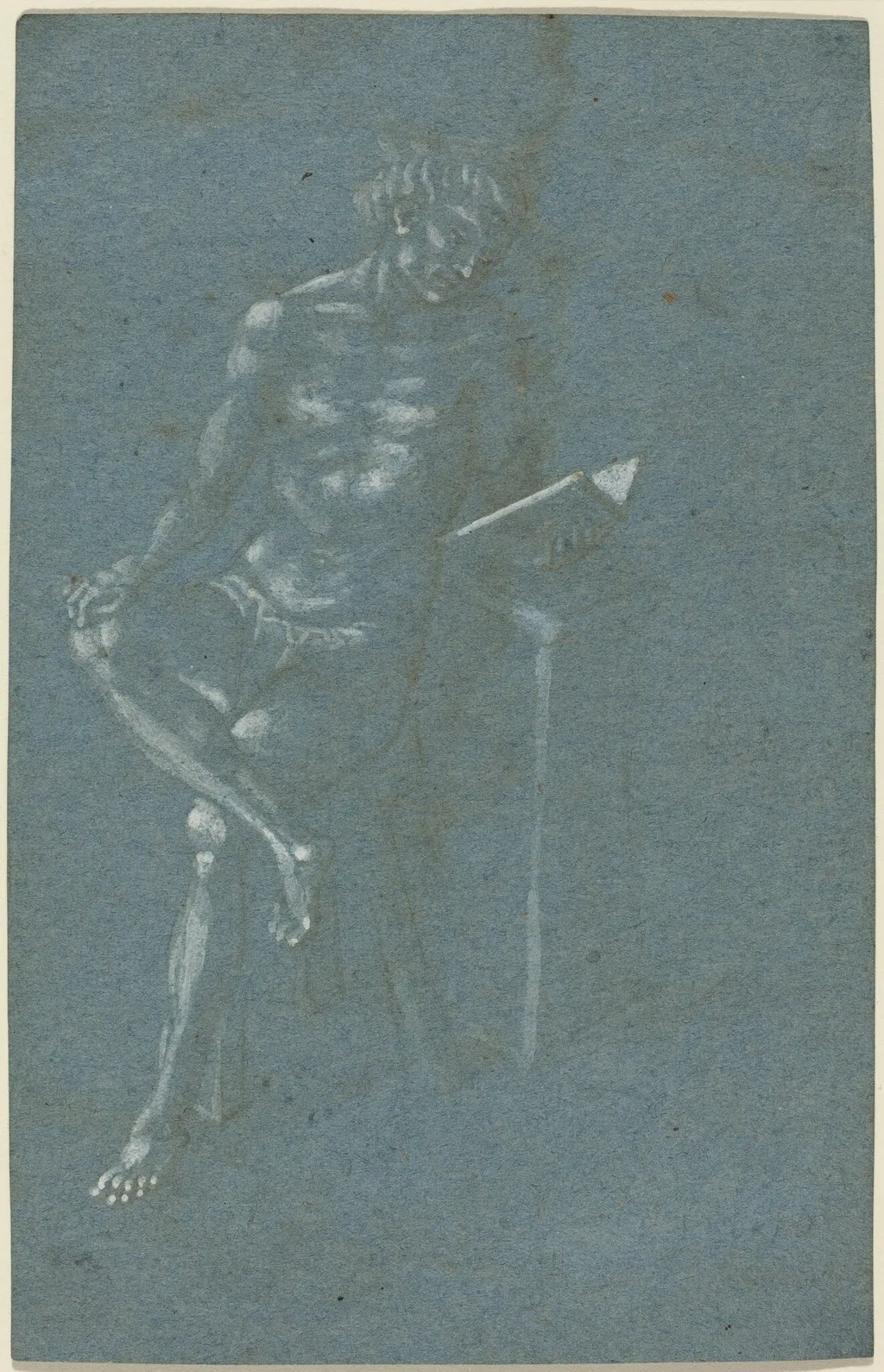 A Young Man Sitting on a Stool Reading a Book (recto); The Fall of Man (a fragment of the lower part) (verso), by Florentine 15th Century, ink, 1450