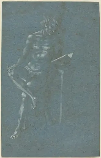 A Young Man Sitting on a Stool Reading a Book (recto); The Fall of Man (a fragment of the lower part) (verso), by Florentine 15th Century