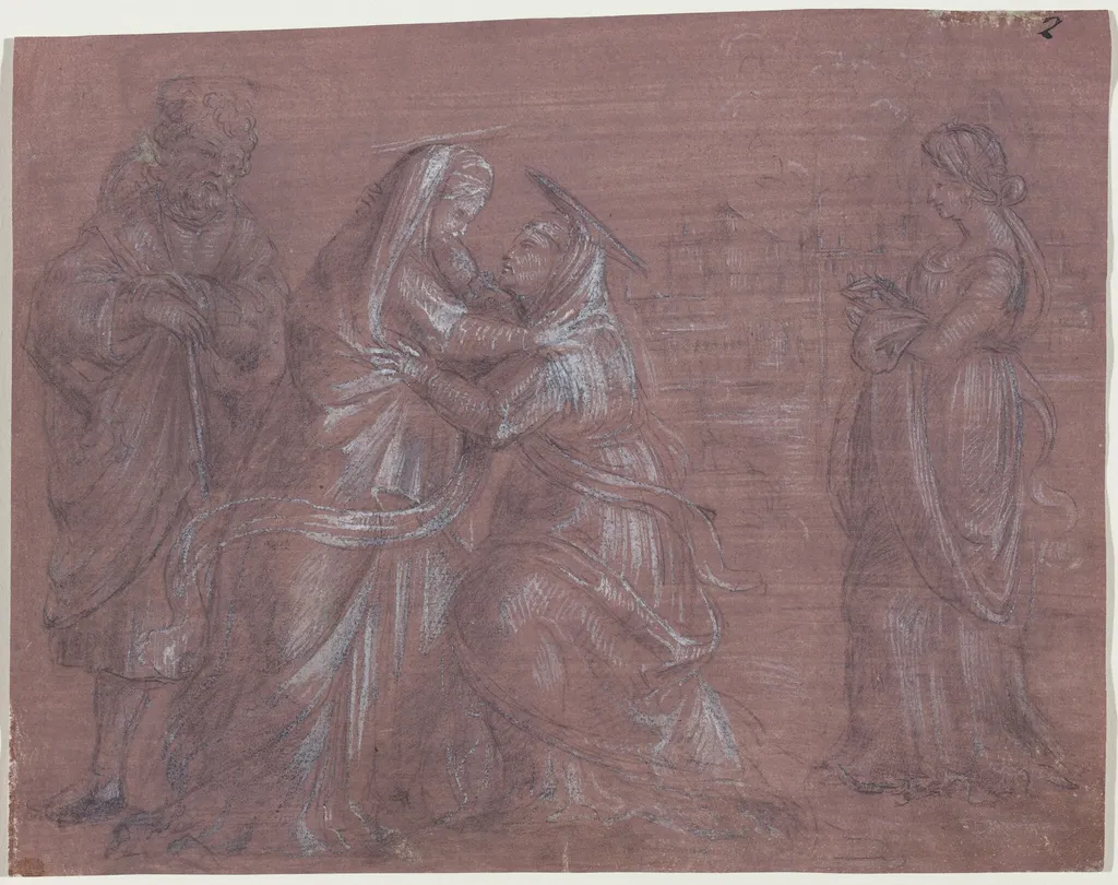 The Visitation, by Florentine 16th Century, chalk, 1520