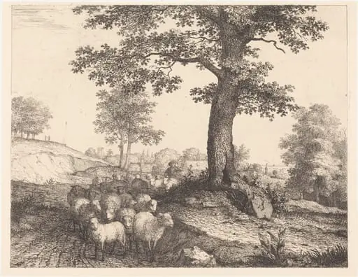 Shepherd and Flock under an Ancient Tree, by Florian Grospietsch