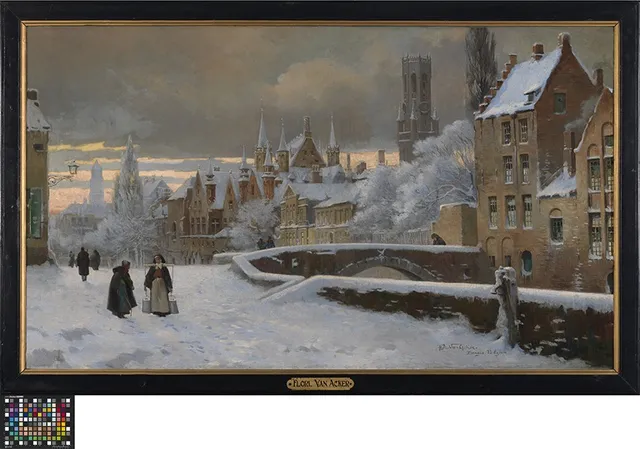 Meebrug in Brugge onder de sneeuw