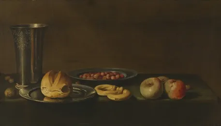 Still life with berries, by Floris van Schooten, oil, 1628