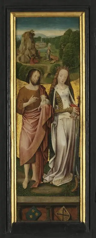 Flügelpaar: Die hll. Johannes der Täufer und Katharina (Außenseite: Engel der Verkündigung)