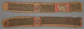 Folio 2, from a Kalpa-sutra and Story of Kalakacharya of Devachandra: Enthroned Monk Gautama (recto); Text (verso)