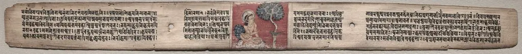 Folio 20 from a Gandavyuha-sutra (Scripture of the Supreme Array): Sudhana and a parrot (recto); Text (verso)