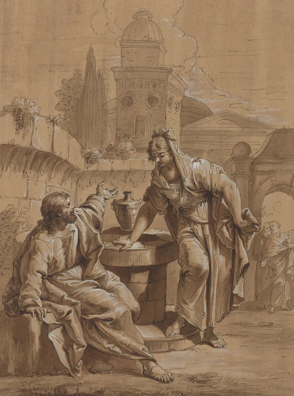 Christ and the Woman of Samaria, by Follower of Francesco Fontebasso, ink, 1701