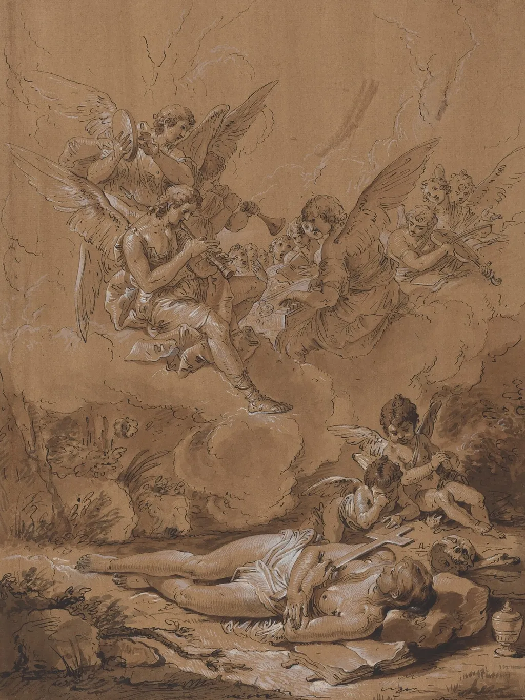 Death of the Magdalene, by Follower of Francesco Fontebasso, ink, 1701