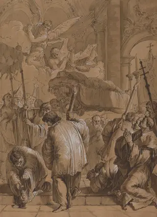 Funeral Procession of a Saint with Angels, by Follower of Francesco Fontebasso