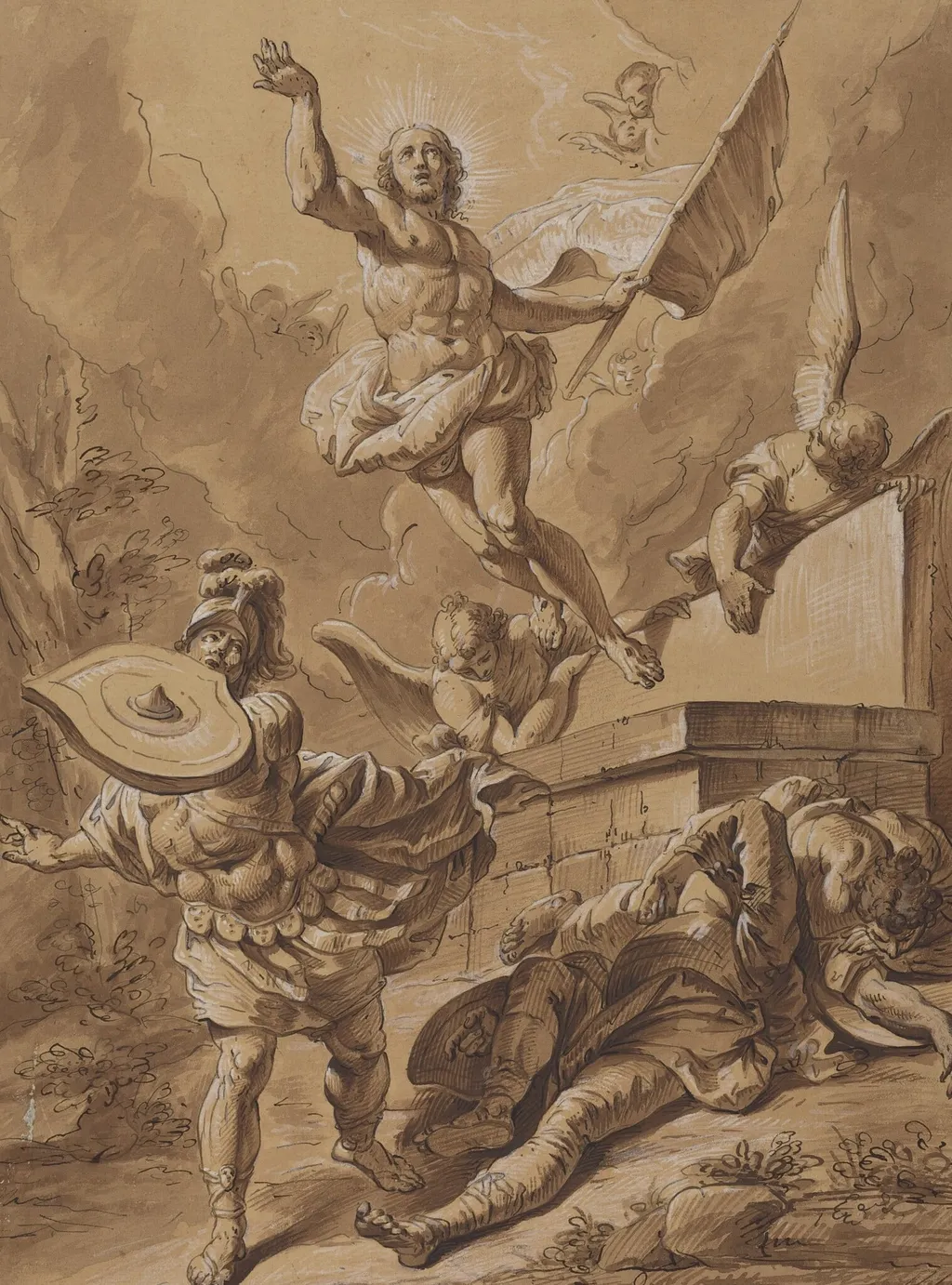The Resurrection, by Follower of Francesco Fontebasso, ink, 1701