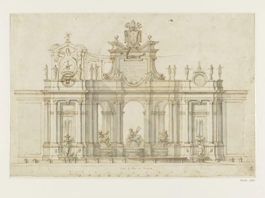Drawing of a Roman fountain, by Fontana Workshop, 1660