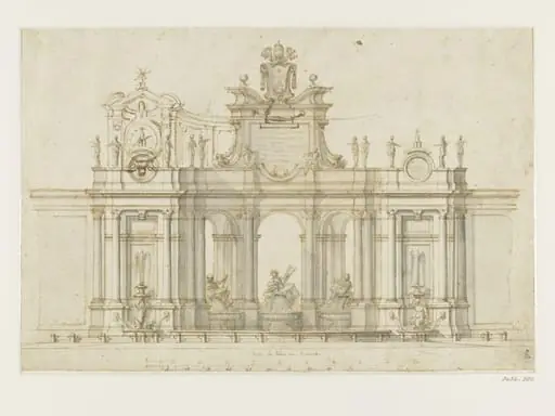 Drawing of a Roman fountain, by Fontana Workshop
