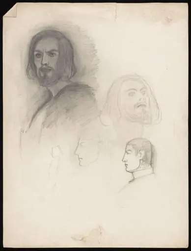 Self portraits of the artist with two male profiles, by Forbes-Robertson