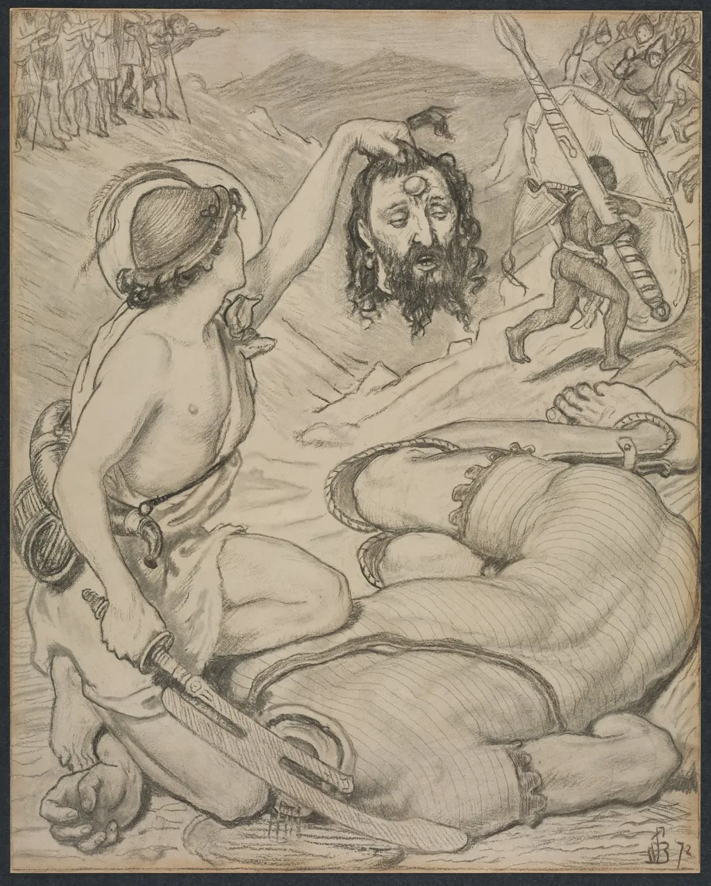 David and Goliath, Cartoon for Stained Glass Window at Jesus College, Cambridge, by Ford Madox Brown, 1872