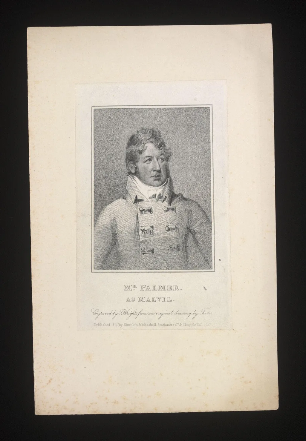 Mr Palmer as Malvil, by Foster, 1821