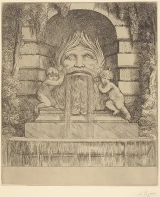 Fountain: Grotesque, Children and Basin (Une fountaine: Masque, enfants et bassin)