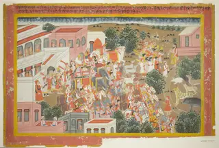 Four Princes in Procession Visit a Sage, page from a copy of the Ramayana