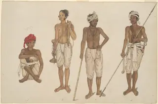 Four Recruits in White Dhotis, page from the Fraser Album, 1815