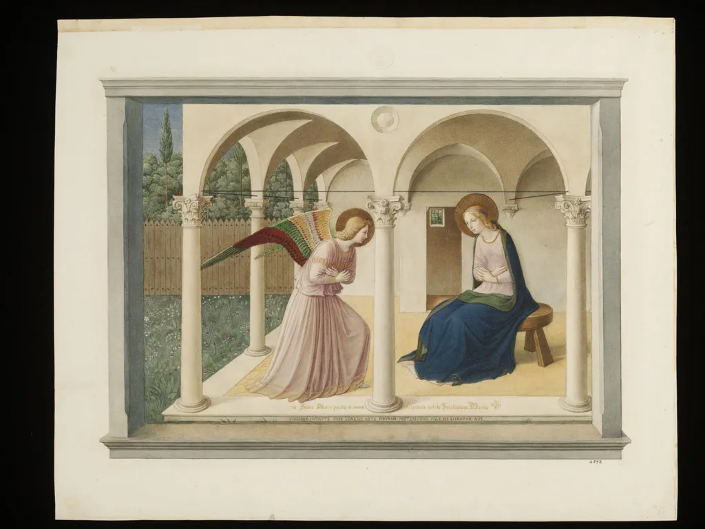 Copy after the Annunciation, Fra Angelico in the Museo di San Marco (Florence), by Fra Angelico, watercolor