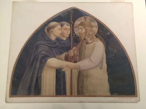Copy after the fresco Christ as pilgrim received by two Dominicans, Fra Angelico in the Museo di San Marco (Florence)., by Fra Angelico