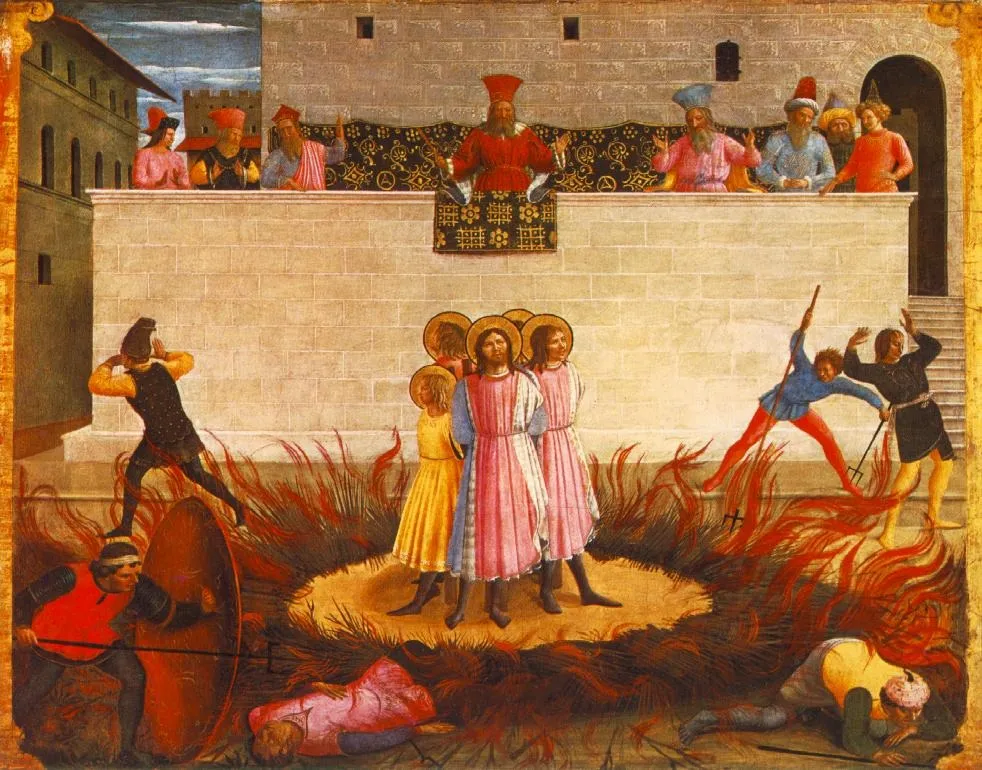 Saints Cosmas and Damian and their Brothers Surviving the Stake, by Fra Angelico, tempera, 1438