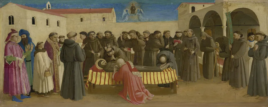 The Lamentation over St Francis, by Fra Angelico, paint, 1429
