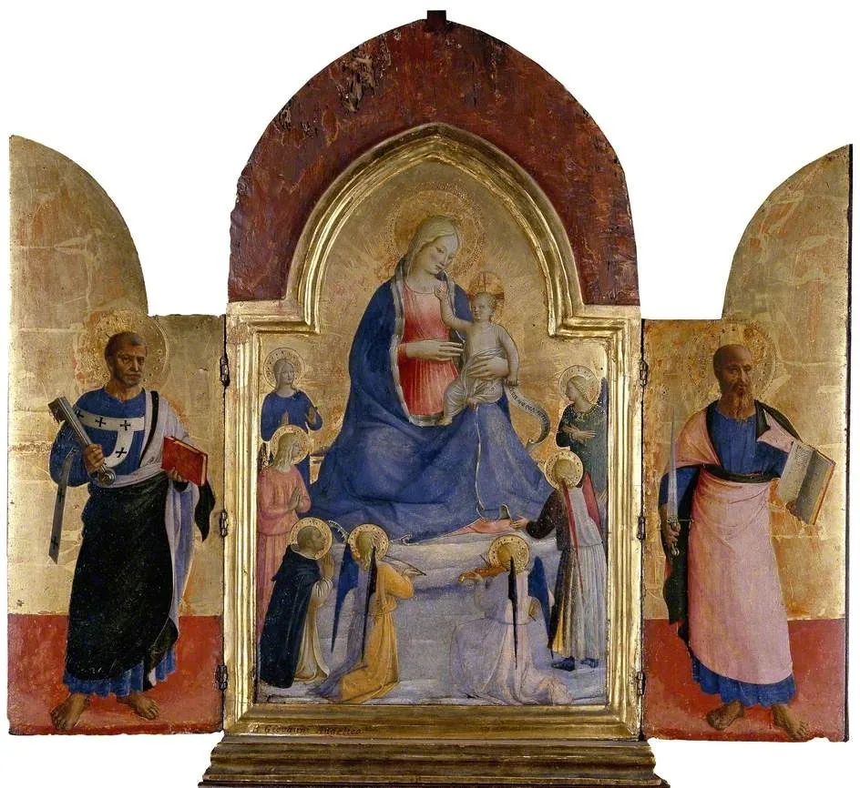 The Virgin and Child with Angels and a Dominican Saint (centre); St Peter (left); St Paul (right), by Fra Angelico, unspecified