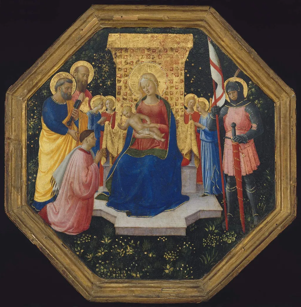 Virgin and Child Enthroned with Saints Peter, Paul and George (?), Four Angels, and a Donor, by Fra Angelico, unspecified, 1447